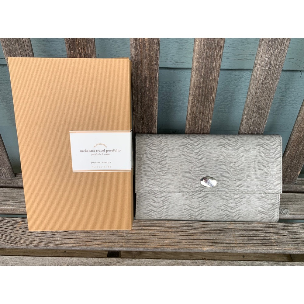 Wolf Pottery Barn McKenna Travel Portfolio "K" Gray Lizard Jewelry Organizer NEW